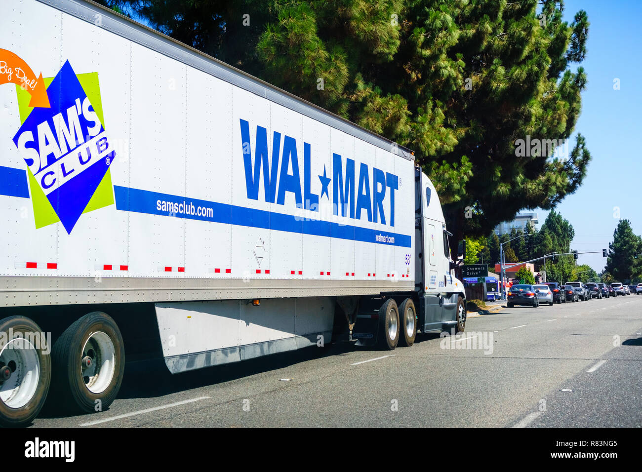 August 26, 2018 Mountain View / CA / USA Walmart truck driving on the