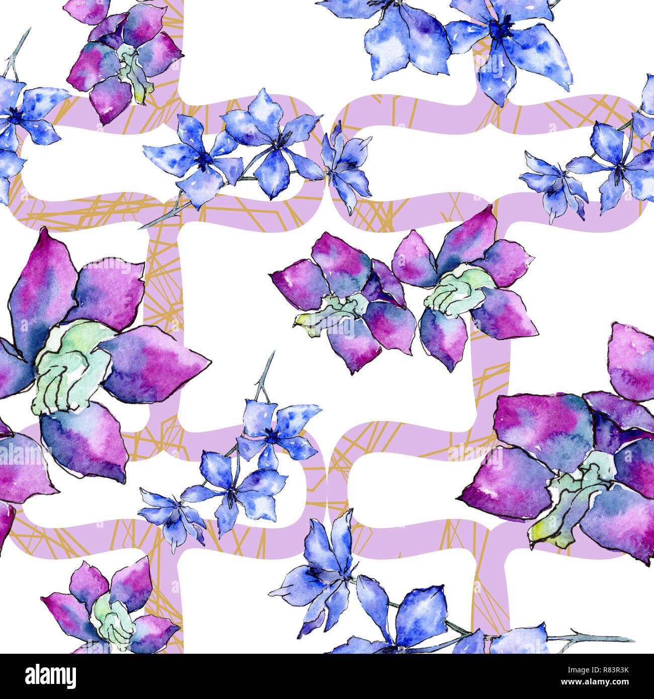 Purple orchid flower. Floral botanical flower. Seamless background ...