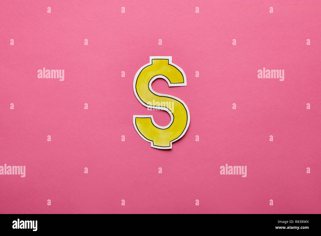 Top View Of Dollar Sign On Pink Background Stock Photo - Alamy