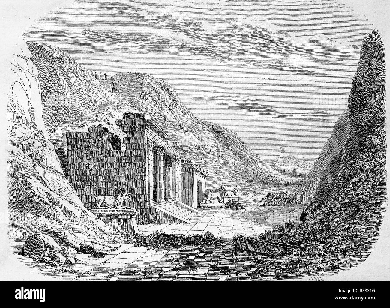Digital improved reproduction, Serapeum at Memphi, the ancient capital of Aneb-Hetch, the first nome of Lower Egypt, Das Serapeum in Memphis, Ägypten, from an original print from the year 1855 Stock Photo