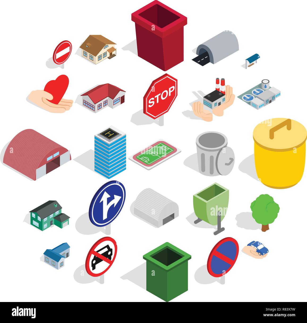 Township icons set, isometric style Stock Vector
