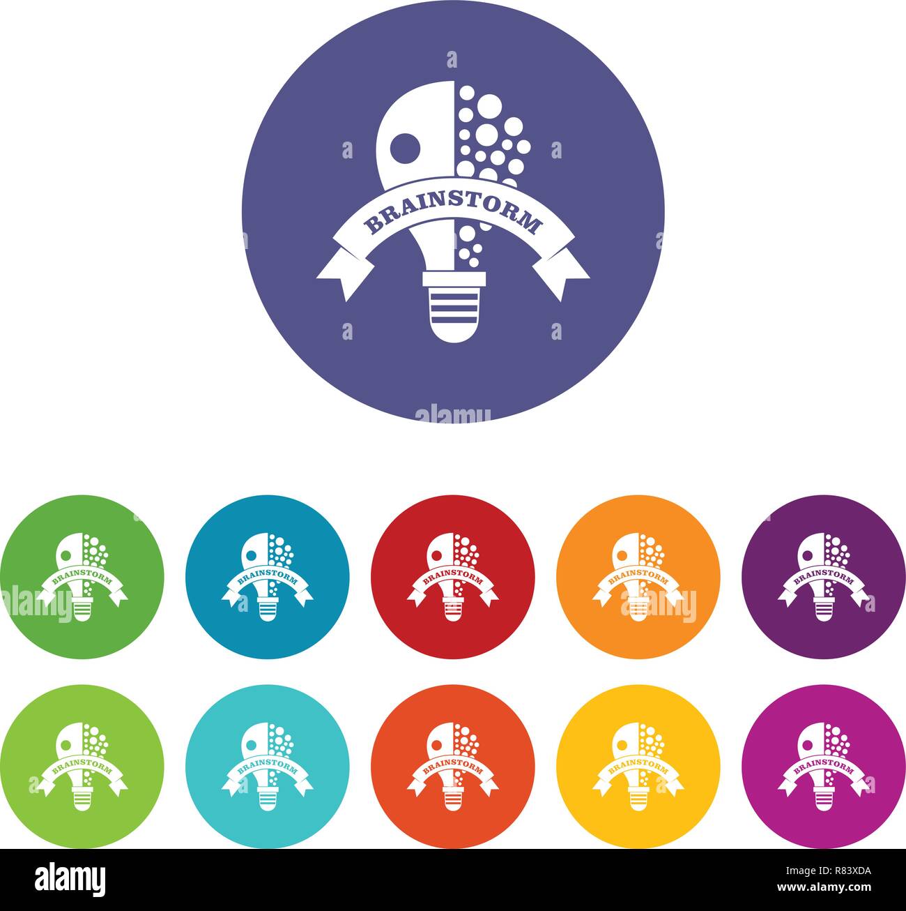 Lamp brain storm icons set vector color Stock Vector