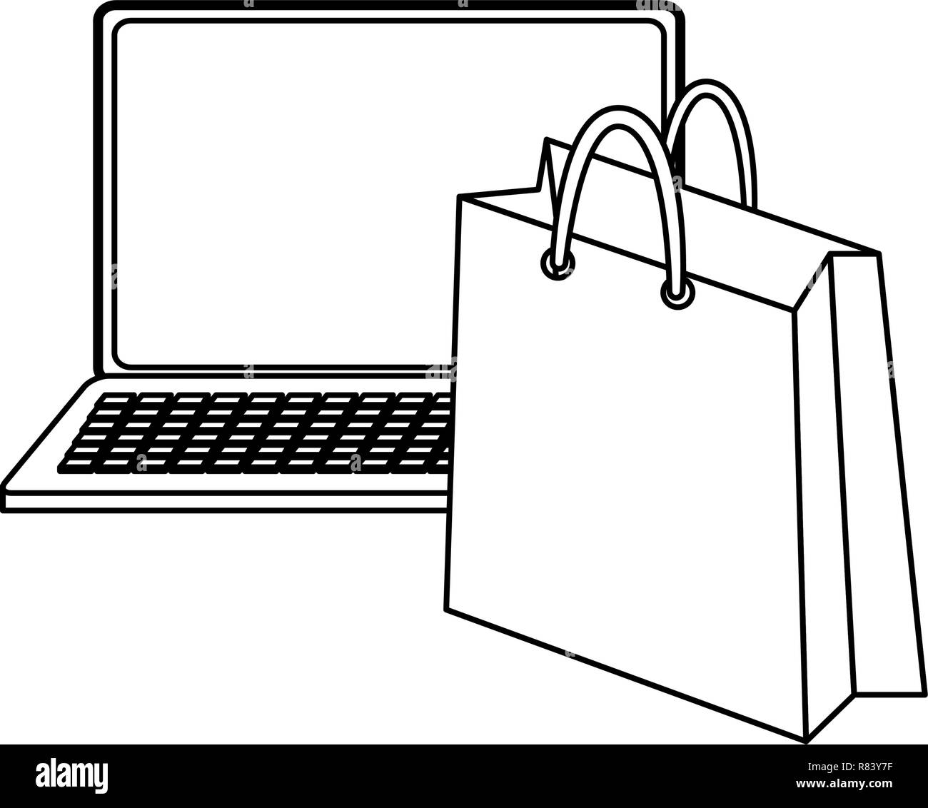 online shopping laptop computer bag vector illustration outline Stock ...