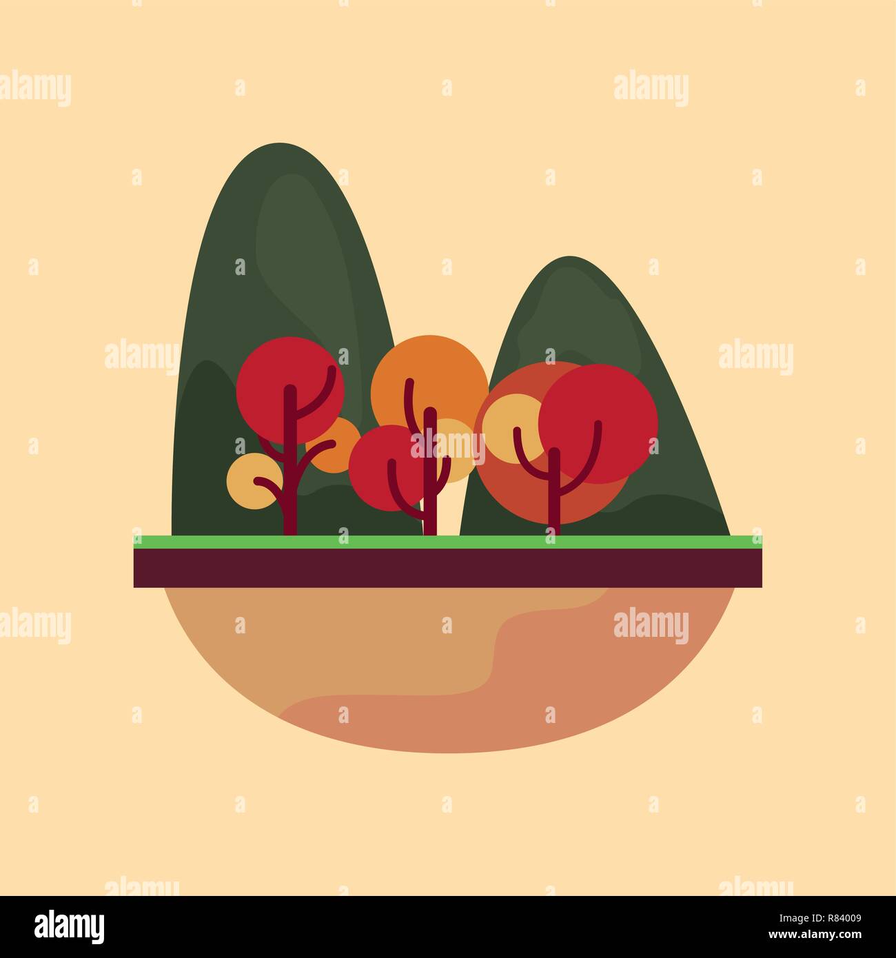trees mountains nature forest scene vector illustration Stock Vector ...