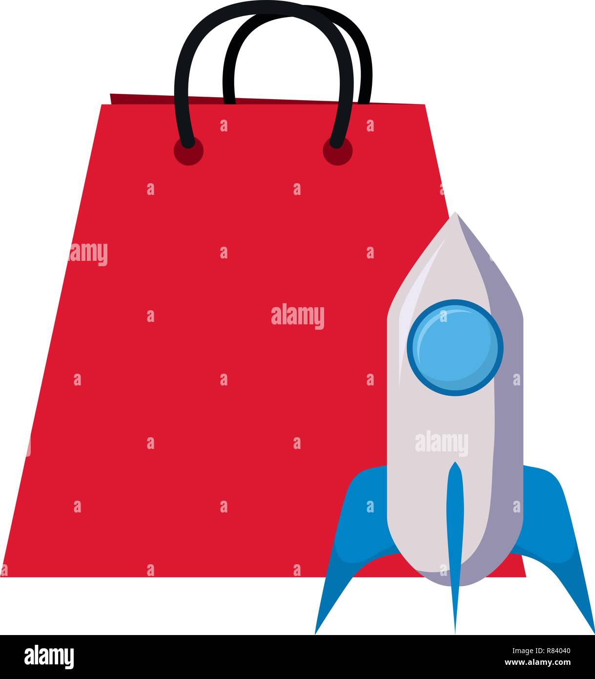 online shopping bag rocket startup vector illustration Stock Vector