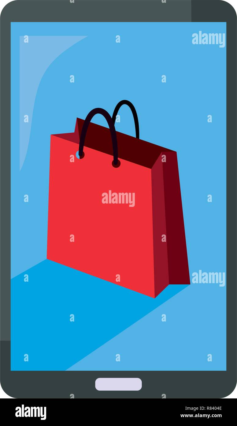 online shopping bag mobile device vector illustration Stock Vector