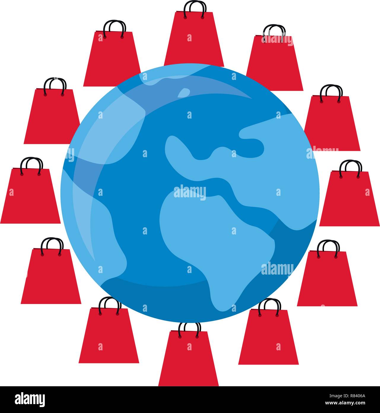 online shopping bags and world commerce vector illustration Stock ...