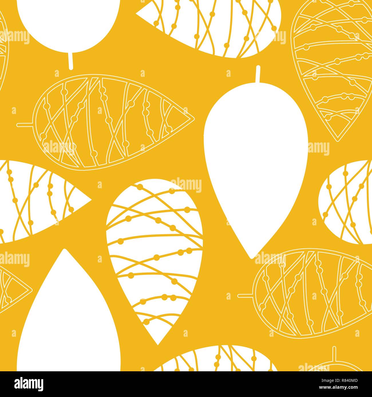 Doodle Leaves Abstract White Leaves On A Mustard Yellow