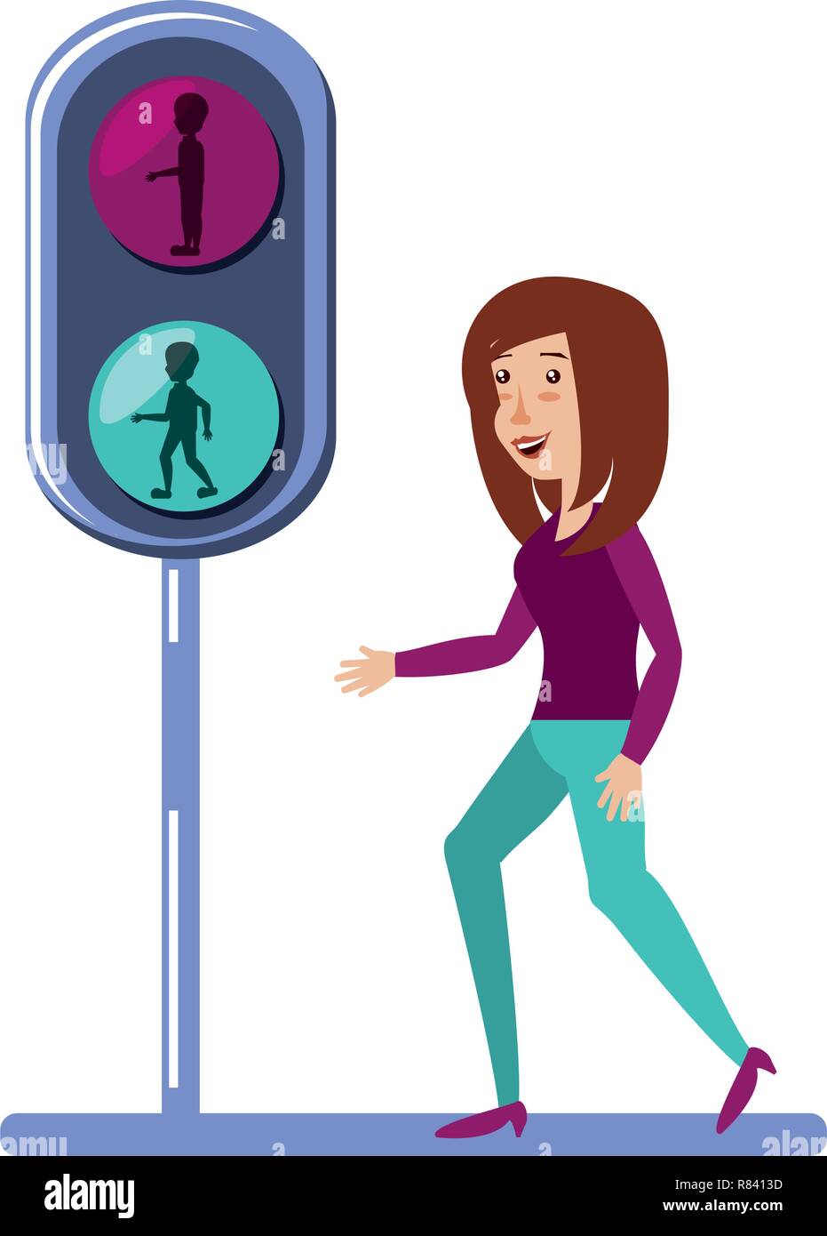 young woman with traffic light pedestrian vector illustration design Stock Vector
