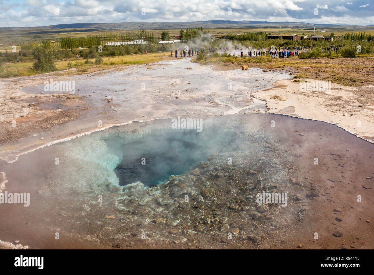 Geothermic pools with hot steam in Strokkur area - Iceland Stock Photo
