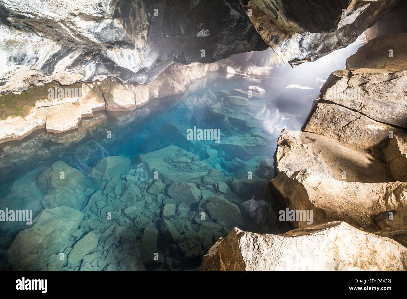 Grotagja cave, hot water myvatn Iceland Stock Photo
