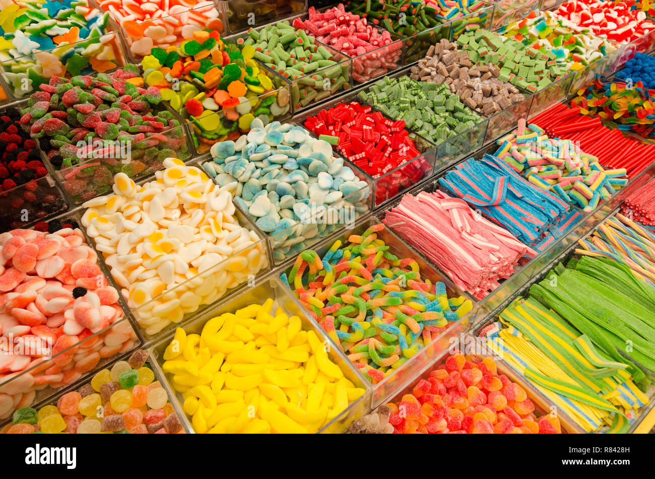 Assorted candy for sale in the Souk, also called the Mahane Yehudah market in Jerusalem, Israel Stock Photo
