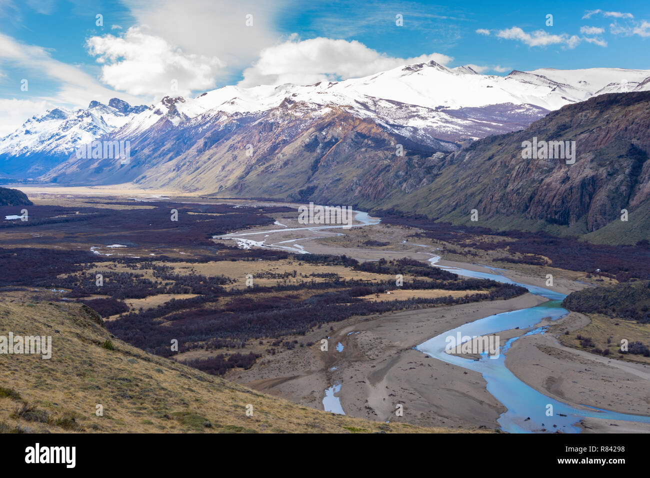 Mountains and river in Patagonia, Argentina Stock Photo