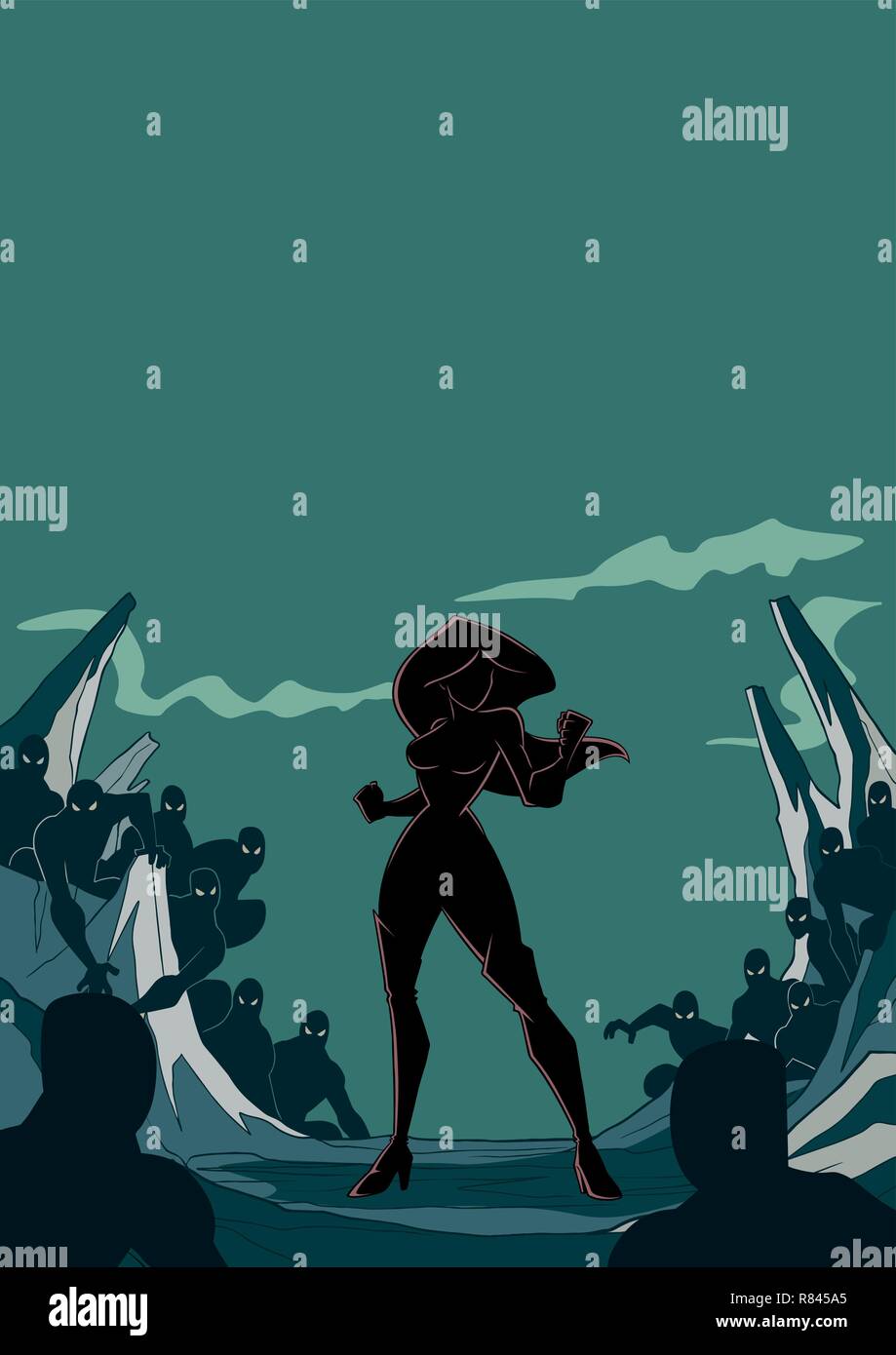 Superheroine Ready for Battle Silhouette Stock Vector