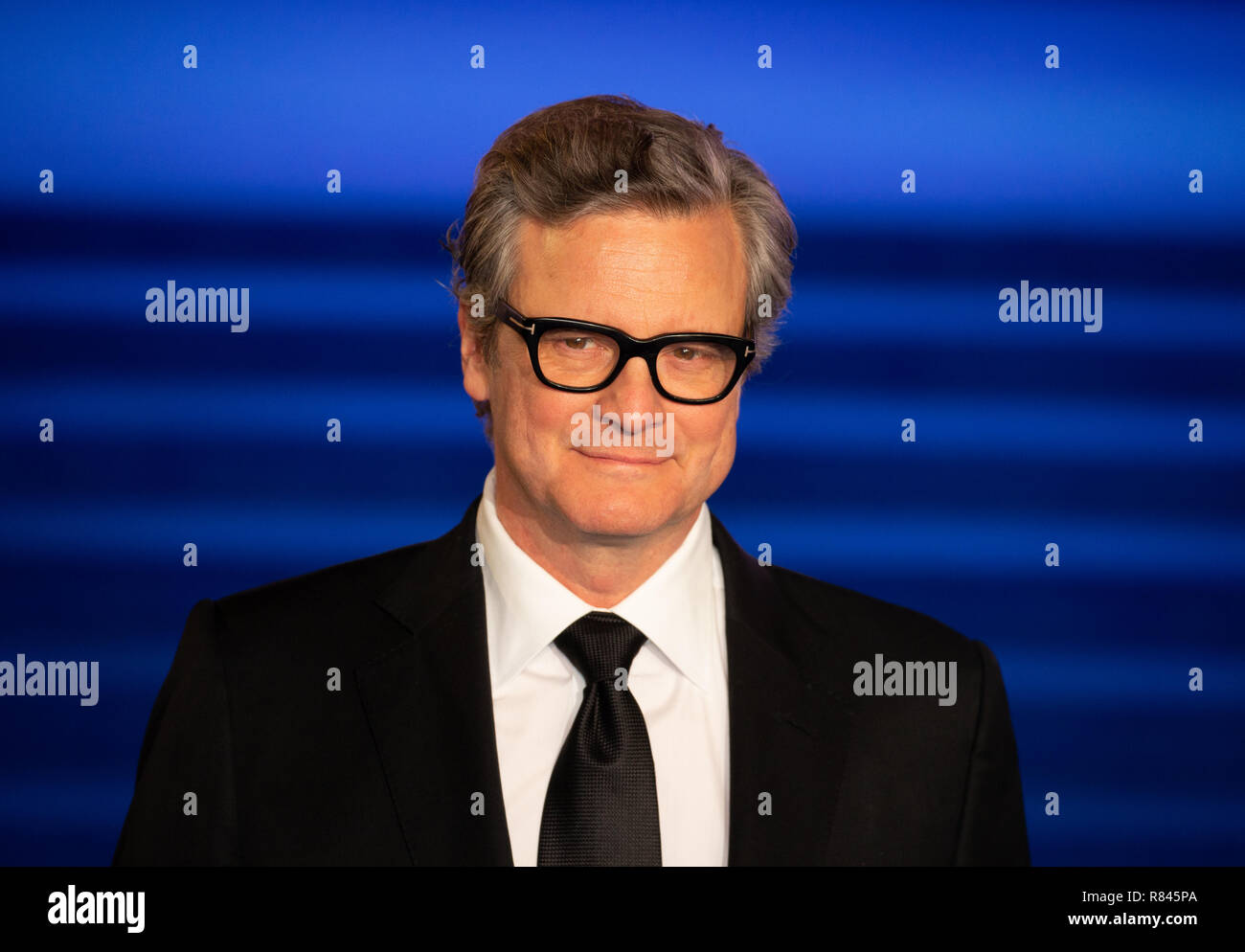 British actor, Colin Firth, at the premier of 'Mary Poppins Returns' at the Royal Albert Hall in London. He plays William Weatherall Wilkins. Stock Photo
