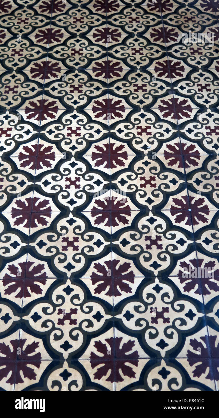 Brown and white floor tiles with floral design in Andalusian ...