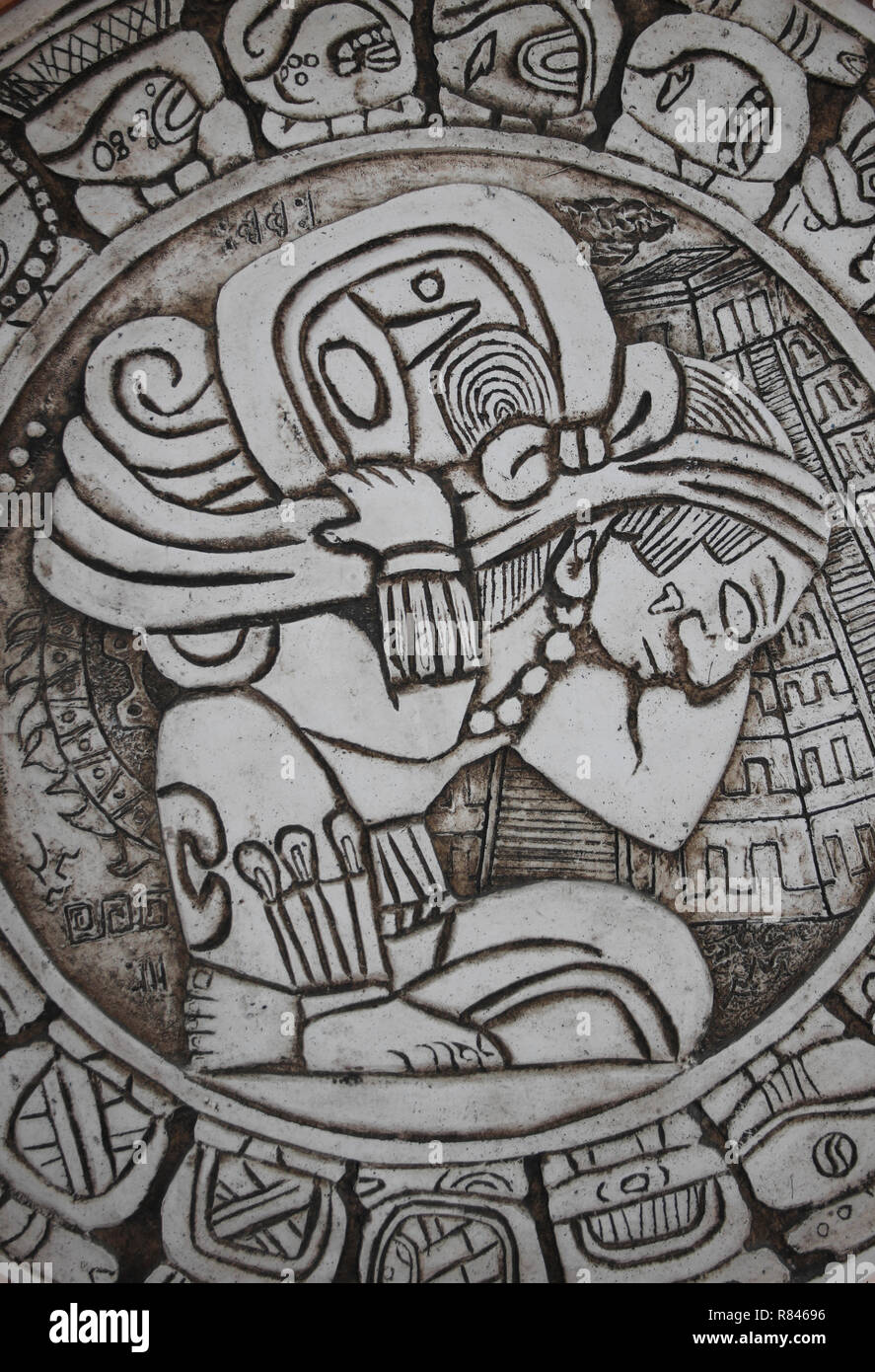 Detail on the Mayan Haab' Calendar Depicting The Burden Of Time Stock Photo