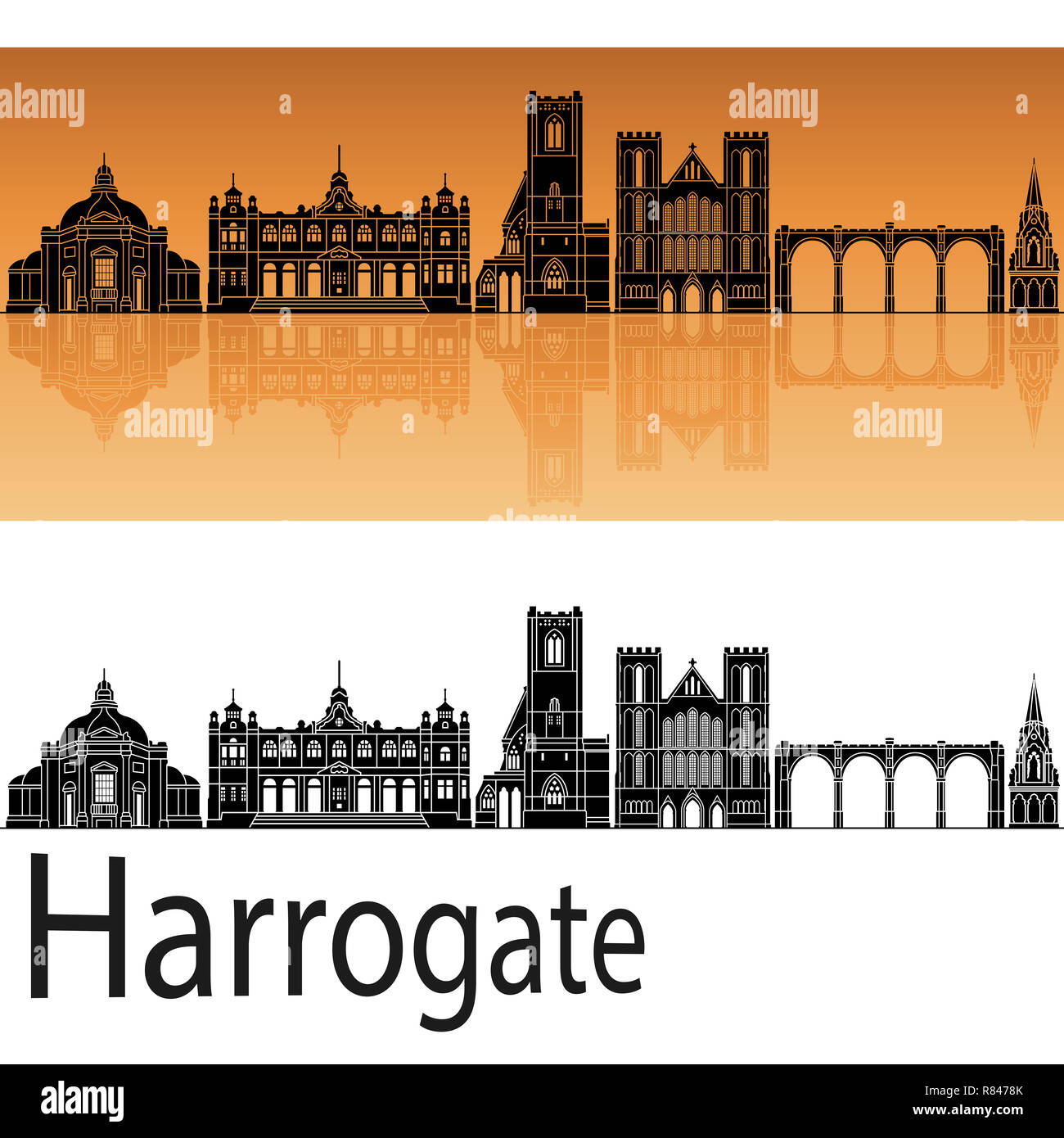 Harrogate  skyline in orange background in editable vector file Stock Photo