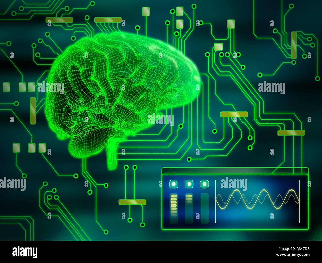 An human brain as a central processing unit. Digital illustration. Stock Photo