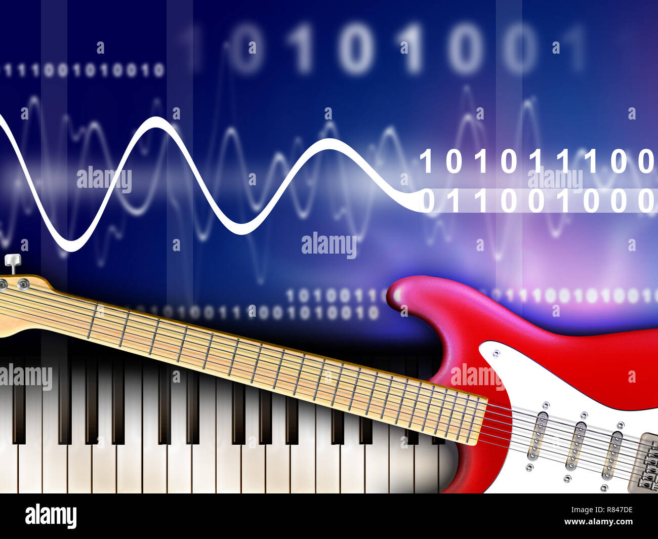Musical instruments and digital music editing. Digital illustration.00000 Stock Photo