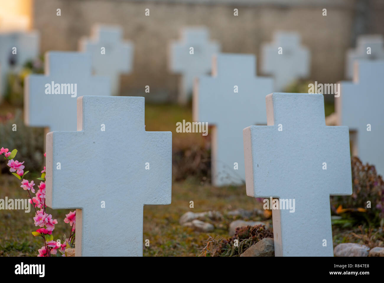 Marble crosses at the cemetery Stock Photo - Alamy