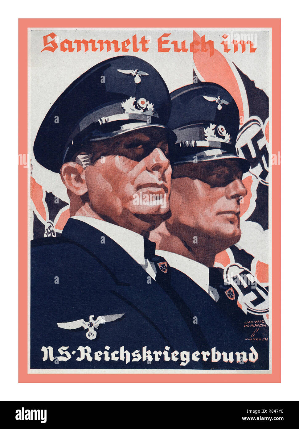 1939 Nazi Germany WW2 veterans association Propaganda Postcard Poster World War 2 Stock Photo