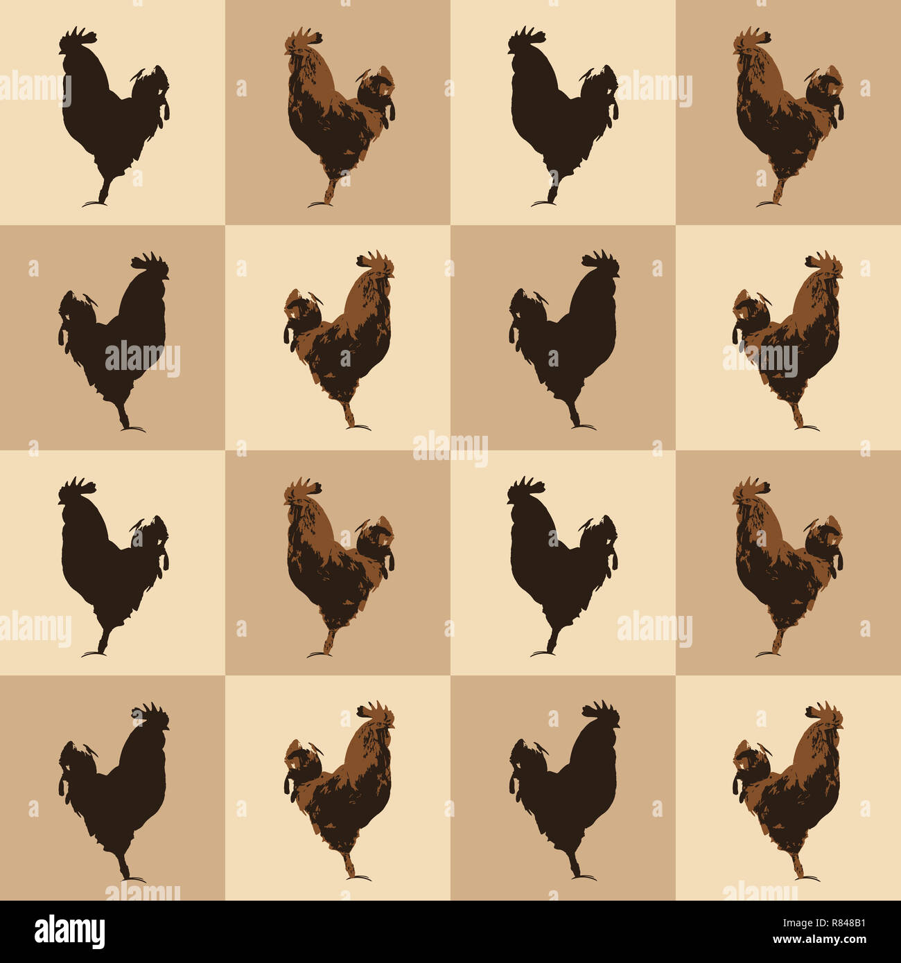 Seamless pattern farm Rooster birds silhouette, vintage style. Domestic ...