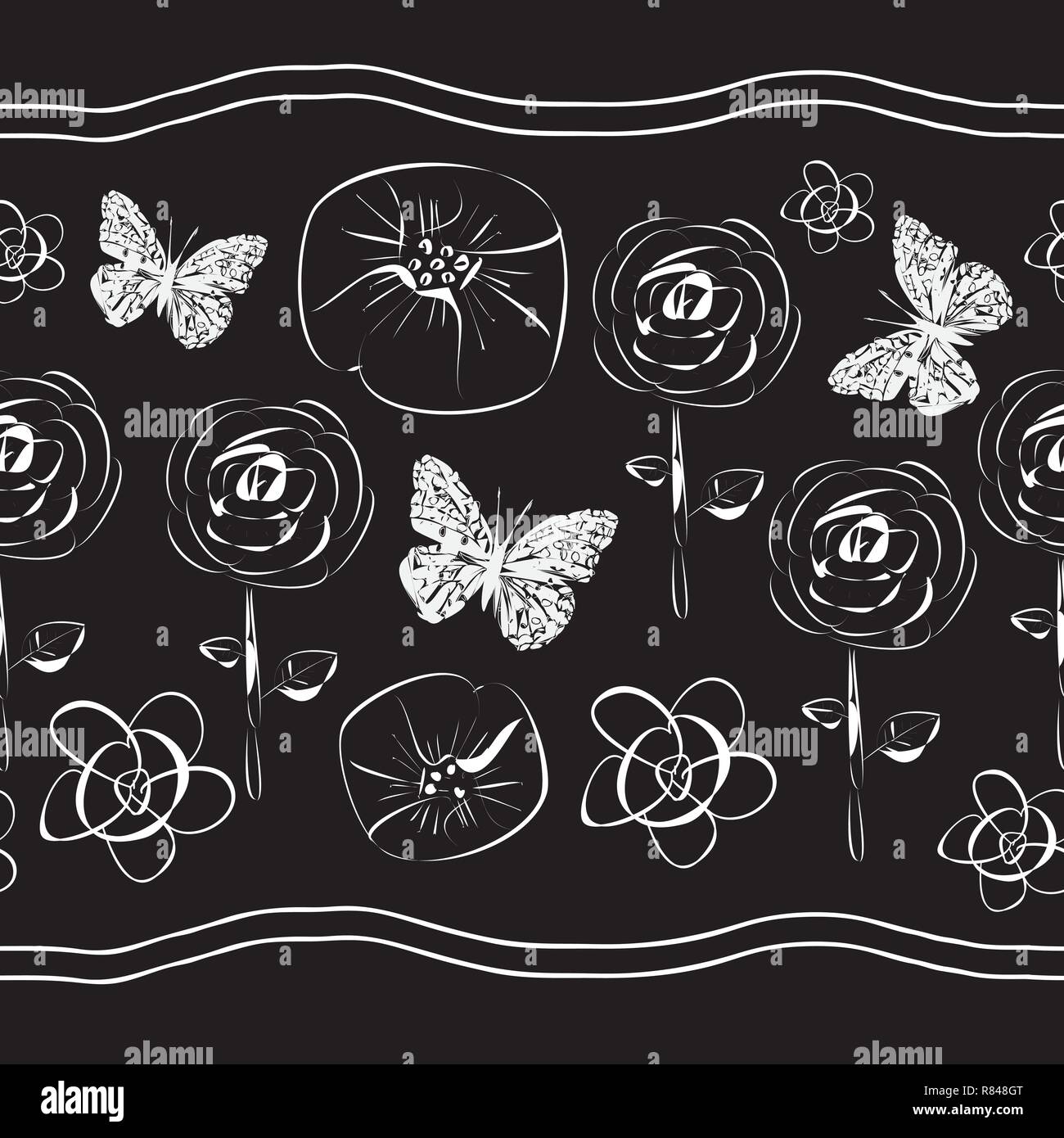 Flowers and Butterflies-Flowers in Bloom seamles repeat pattern ...