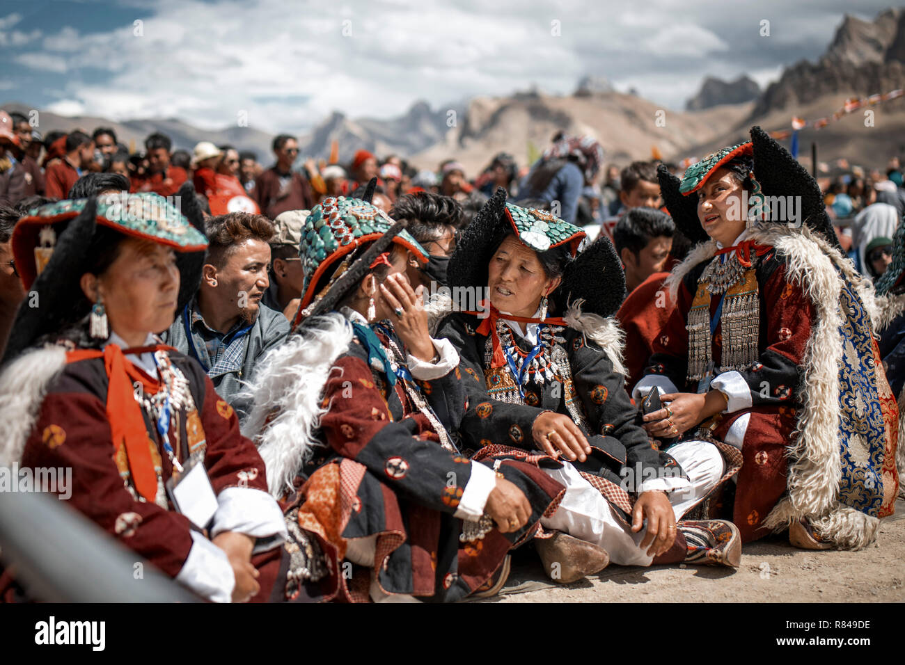 A woman in traditional dress awaits a bridegroom. Sumar, Nubra