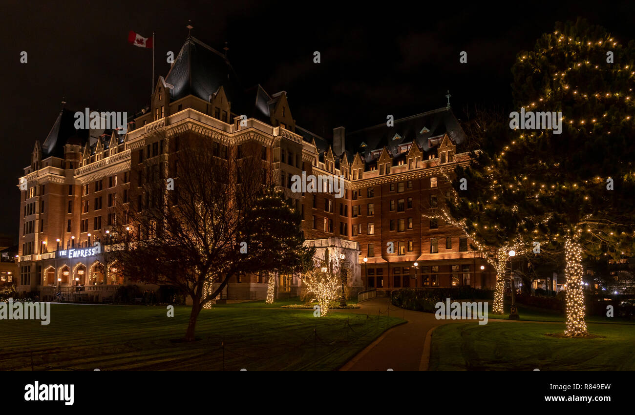 The Empress Hotel in Victoria, British Columbia, Canada, seen at night
