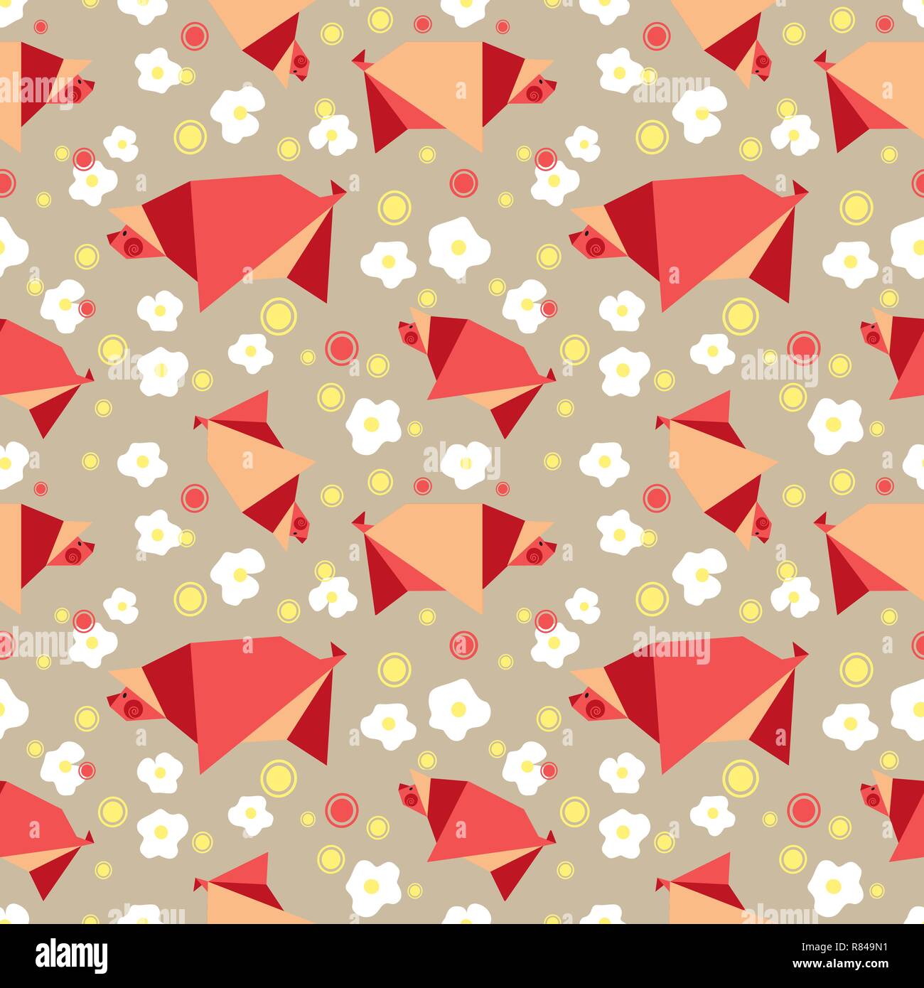 Hand drawn quirky pigs pattern. Stock Vector