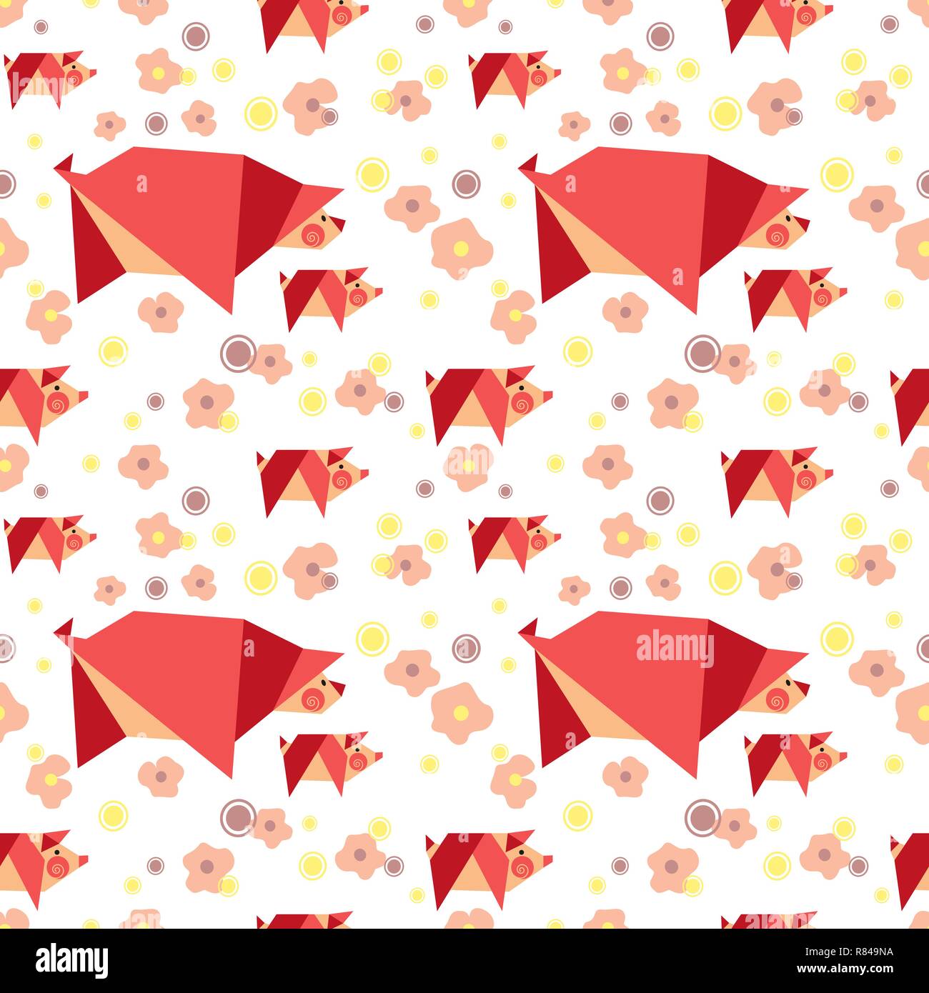 Hand drawn quirky pigs pattern. Stock Vector