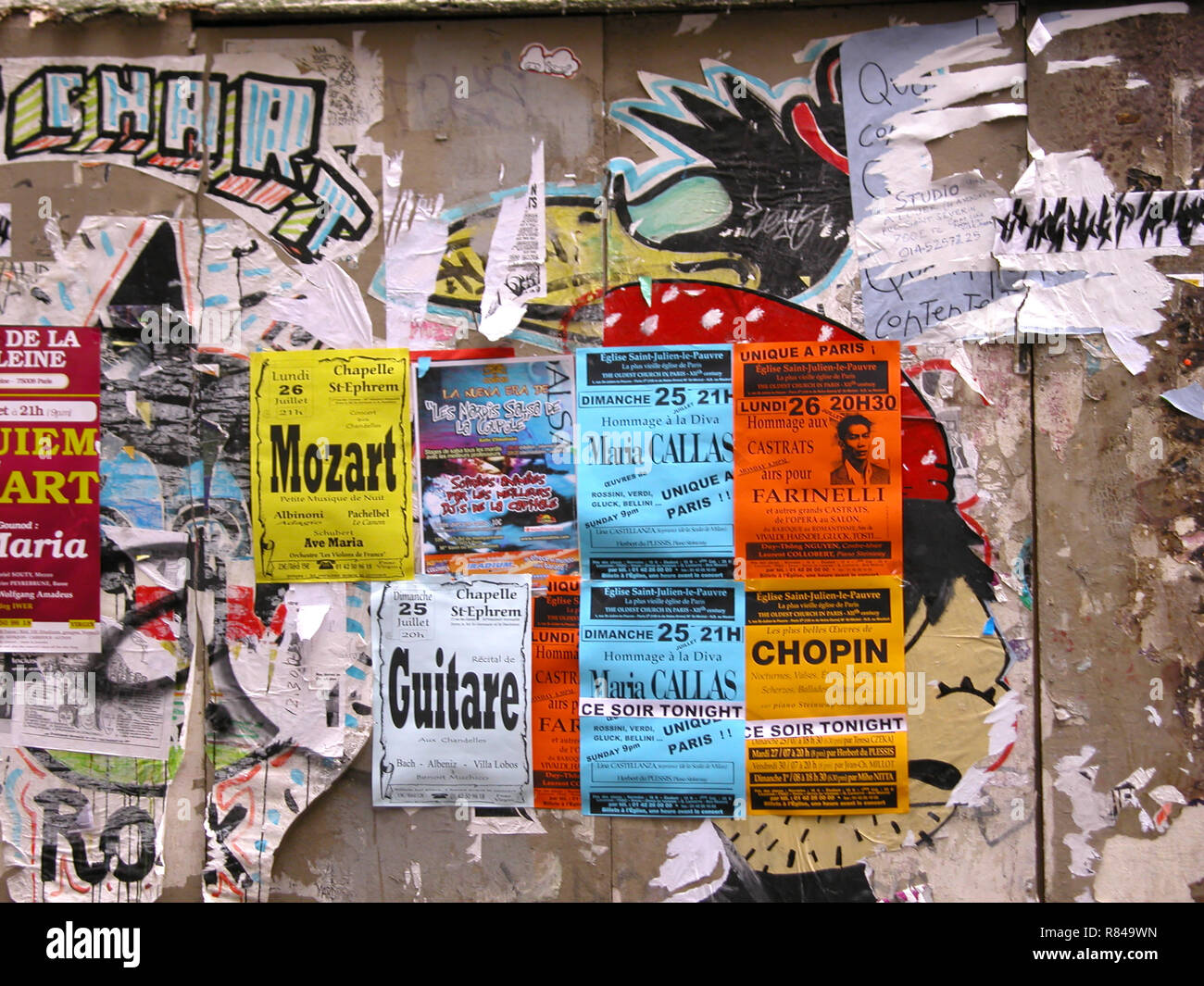 Fly posters and grafitti, Rue de la Huchette, Rive Gauche, Paris, France Stock Photo