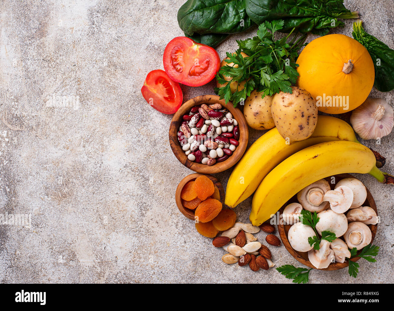 Products containing potassium. Healthy food concept Stock Photo Alamy