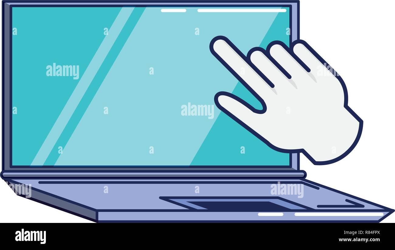 laptop computer with hand cursor vector illustration design Stock ...