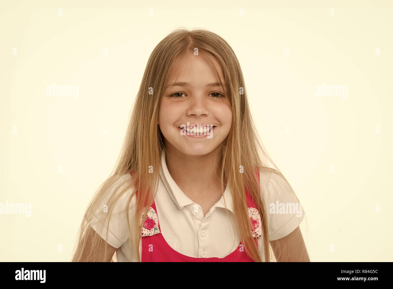 Beauty Kid With Happy Look And Long Blond Hair Little Girl Smile
