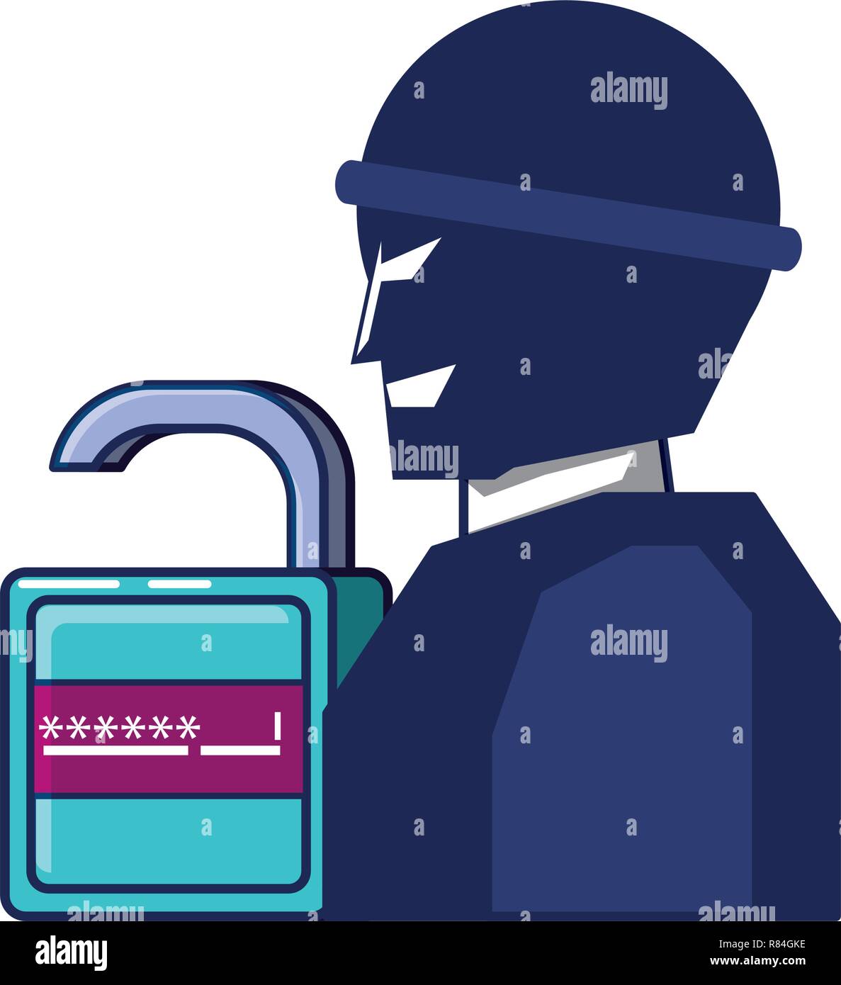 thief man and padlock with password vector illustration design Stock ...