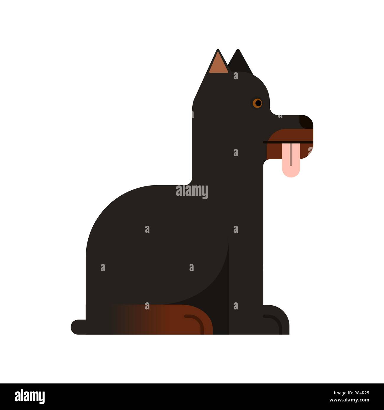 Doberman sits with his tongue sticking out. Pedigree dog. Vector illustration. Flat icon. Stock Vector