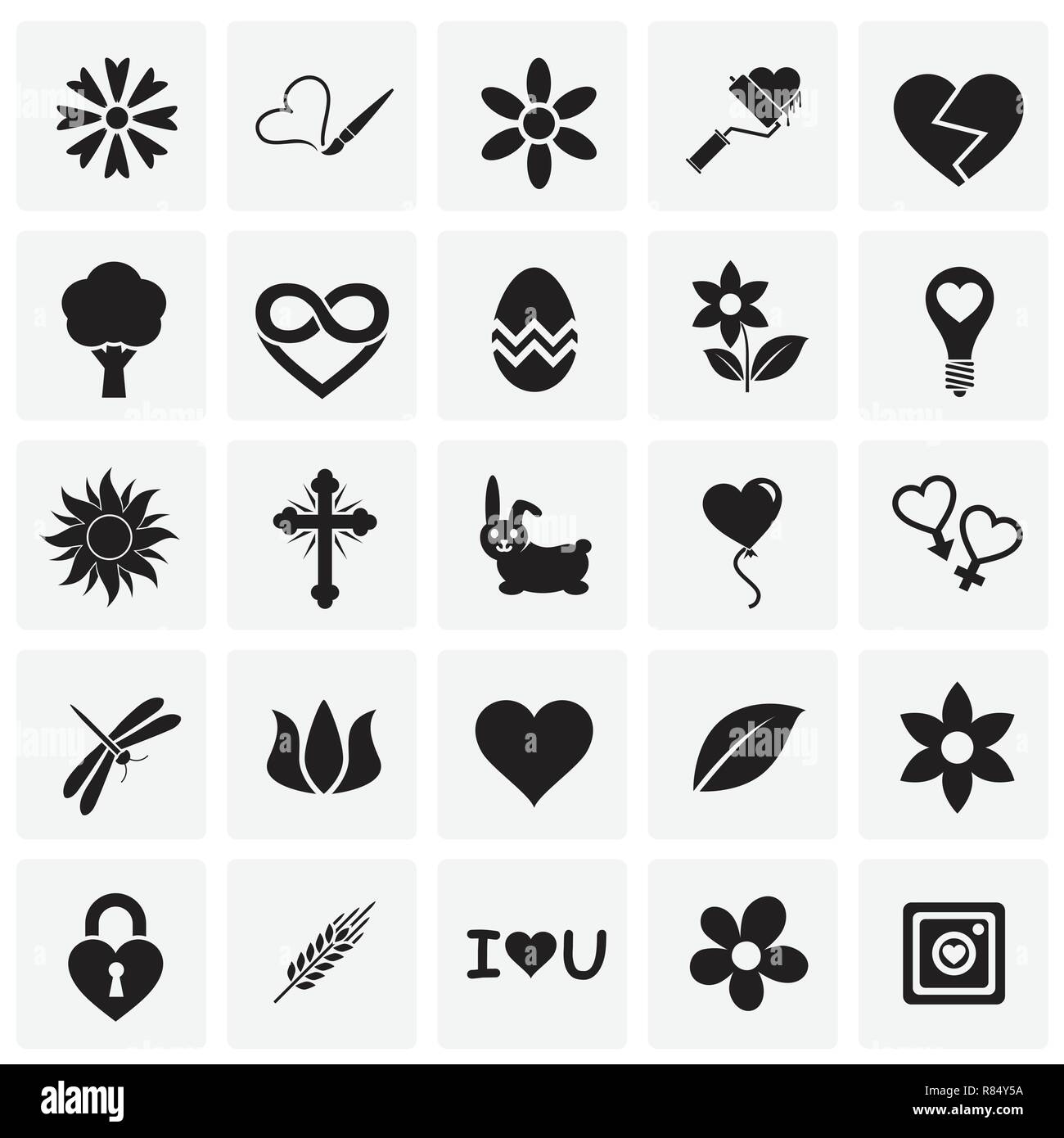Spring icons set on squares background for graphic and web design ...