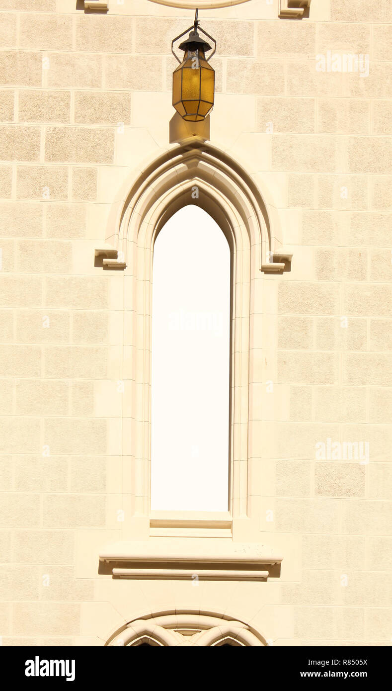 Ancient window on stone wall. Isolated on white background Stock Photo ...