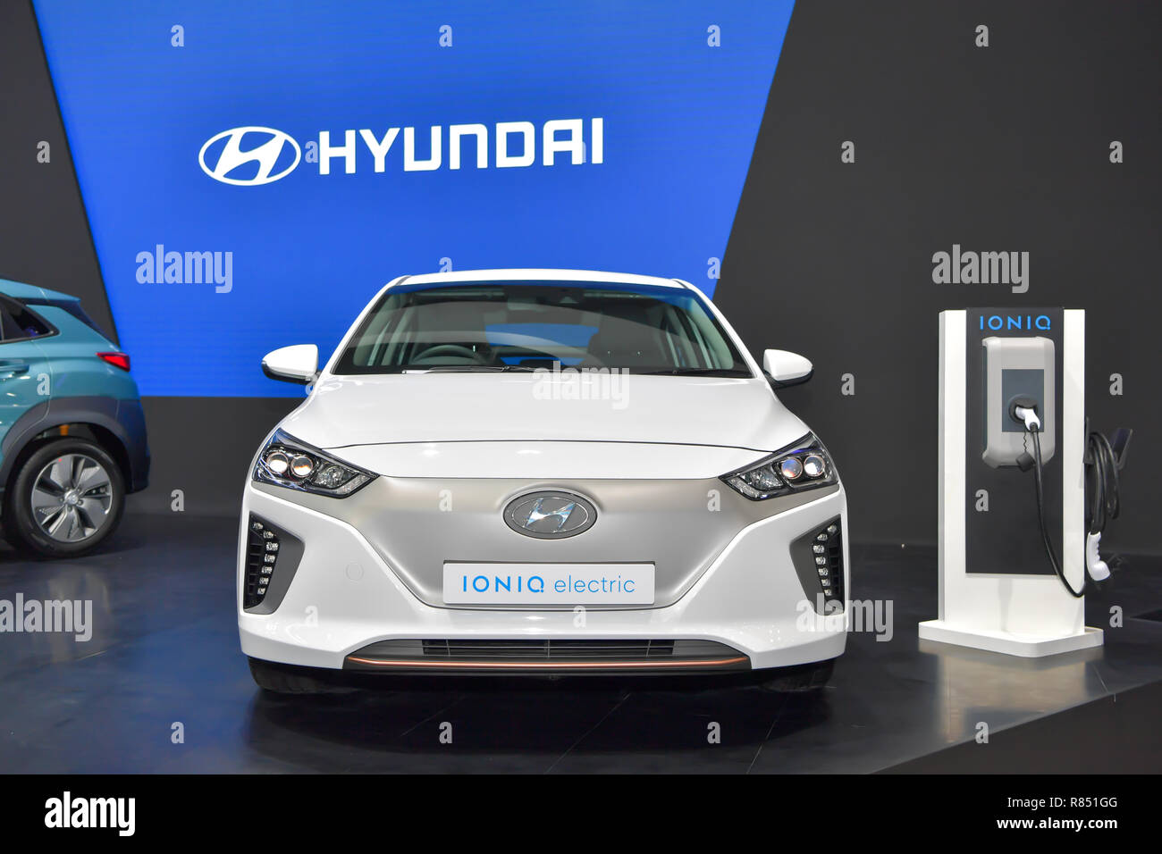 NONTHABURI NOVEMBER 28 Hyundai IONIQ Electric car on display at The 35th Thailand