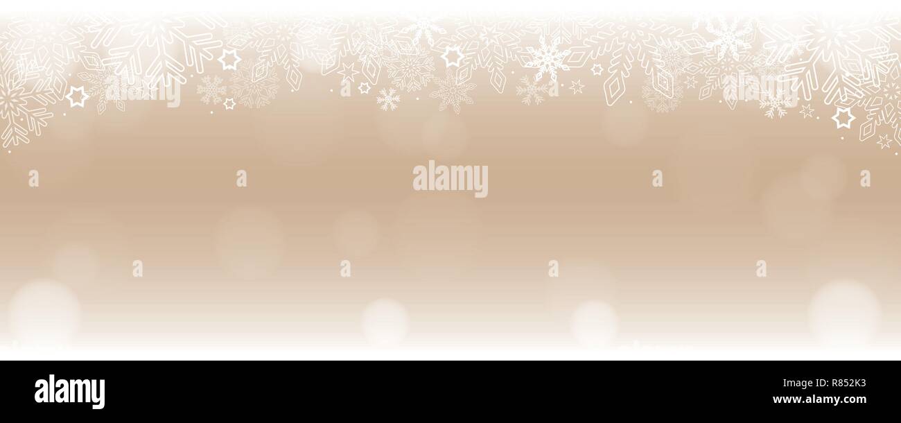bright snowy winter background border with snowflakes and stars vector illustration EPS10 Stock Vector