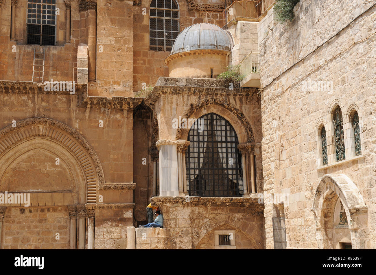 Part of Church of Holy Sepulchre in Christian Quarters of the old city of Jerusalem Israel being the most important Pilgrimage centre of the Bible. Stock Photo