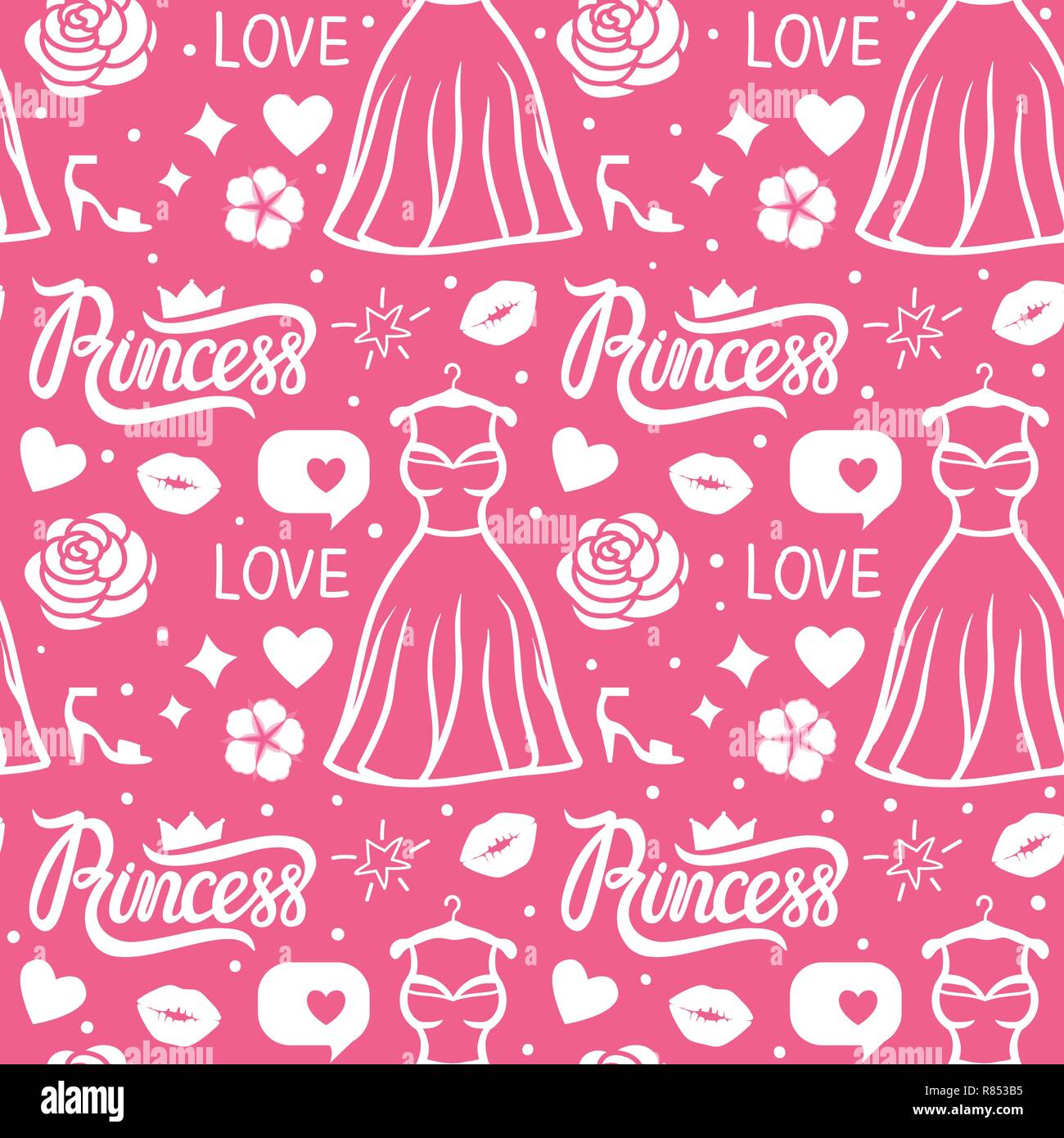Vector Princess seamless pattern style. White hand drawing dress ...