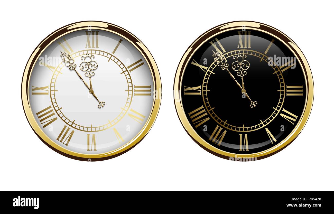 Vintage luxury golden wall clock with roman numbers isolated on white ...