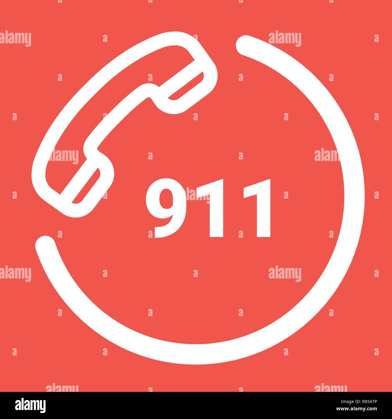 911 Emergency Call Number Isolated On A White Background. Vector Icon Illustration. Stock Vector