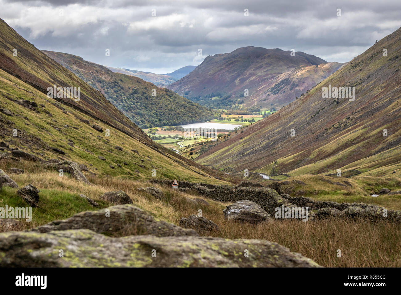 View of Brotherswater from Kirkstone Pass, Cumbria, England, UK, GB, Europe. Stock Photo