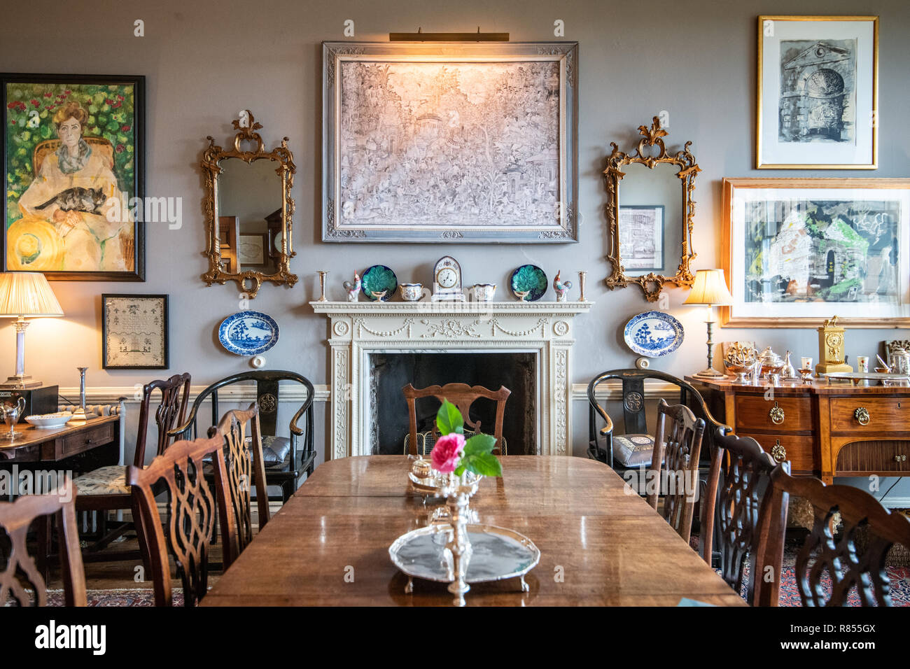 The eclectically decorated interior of a British bed and breakfast's dining room, Richmond, Yorkshire, UK. Stock Photo