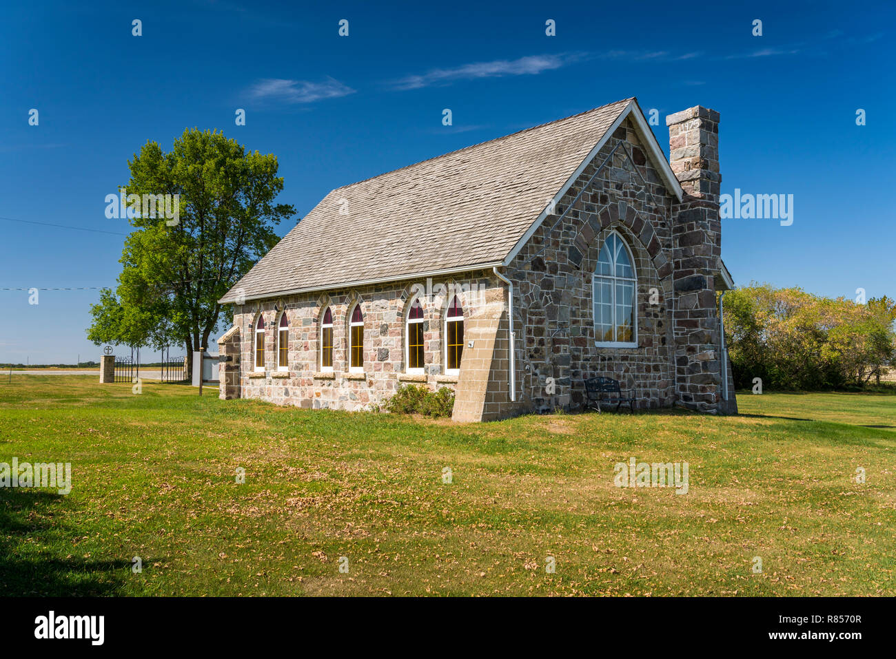 Exterior of the St. Mary's and St. Albans Anglican church near Kaleida, Manitoba, Canada. Stock Photo