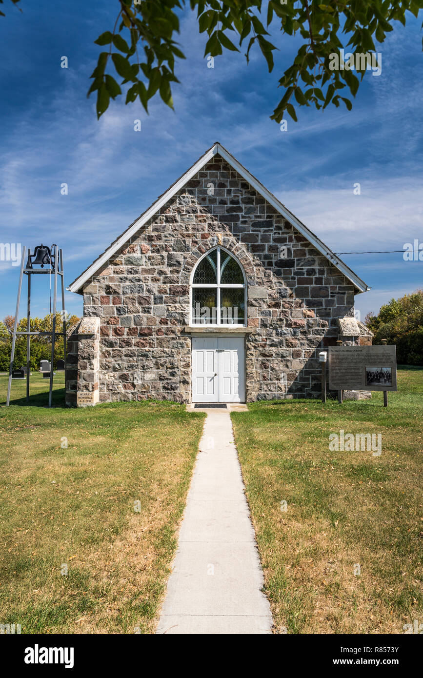 Exterior of the St. Mary's and St. Albans Anglican church near Kaleida, Manitoba, Canada. Stock Photo